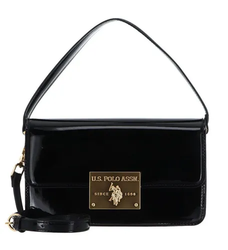 U.S. POLO ASSN. Winton Flap Handle Bag - Glamouröse Abendtasche in Schwarz - Elegante Handtasche aus schwarzem patentiertem Leder mit goldfarbenen Elementen. Verstellbarer Schulterriemen für hohen Tragekomfort und ausreichend Platz für Ihre Essentials.