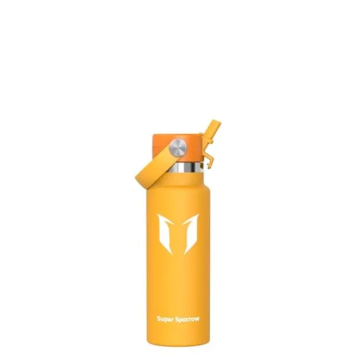 Super Sparrow Edelstahl Trinkflasche Kinder - Ultraleicht Thermobecher - 350ml - Standardmund Stroh-Deckel - BPA-Frei Thermoskanne, Thermosflasche für Sport, Travel, Schule, Outdoor, Büro