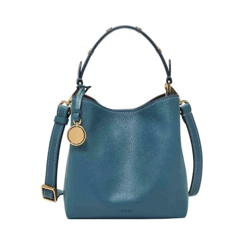 Fossil Bucket Umhängetasche aus echtem Leder in Blau - Stilvolle Umhängetasche aus echtem Leder mit abnehmbarem, verstellbarem Schulterriemen. Ideal für den täglichen Gebrauch und platzsparend mit einem Gewicht von nur 560 g.