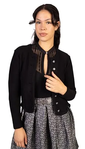 Elegante Trachtenjacke - Strickjacke für Damen in Schwarz, 42 - Trachtenjacke aus 50% Baumwolle, 50% Polyacry, mit aufwendigen silbernen Knöpfen, ideal für Frühling und Herbst, perfektes Accessoire für Dein Dirndl.