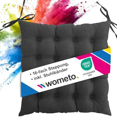 wometo Sitzkissen Stuhl 40x40 Oeko-TEX - dunkelgrau grau Sitzpolster Stuhlkissen mit Bändern/Schleifen für Indoor und Outdoor