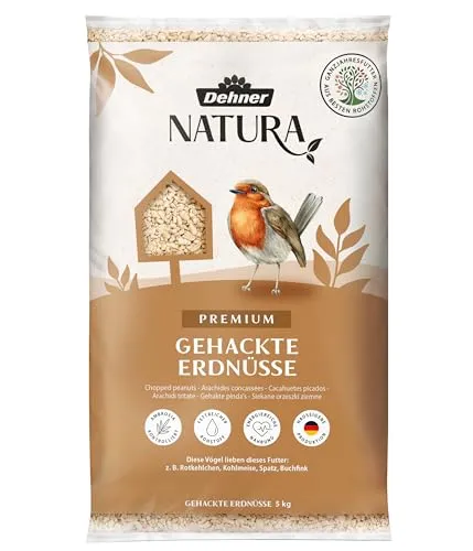 Dehner Natura Premium Wildvogelfutter, gehackte Erdnüsse schalenfrei - Hochwertiges Vogelfutter für Wildvögel, proteinreich und energiereich. Ideal für Balkon & Terrasse, ohne Schalenrückstände, perfekt für Spatz & Meise.