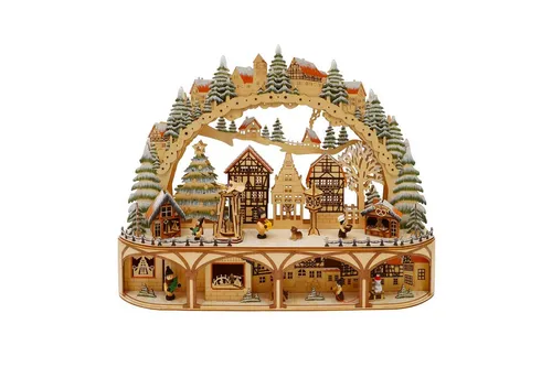HTI-Living LED Schwibbogen Weihnachtsmarkt - Schwibbogen Weihnachtsdeko, batteriebetrieben mit 18 LED-Lichtern, ideal für festliche Stimmung in jedem Zuhause. Maße: 60x48x12 cm.