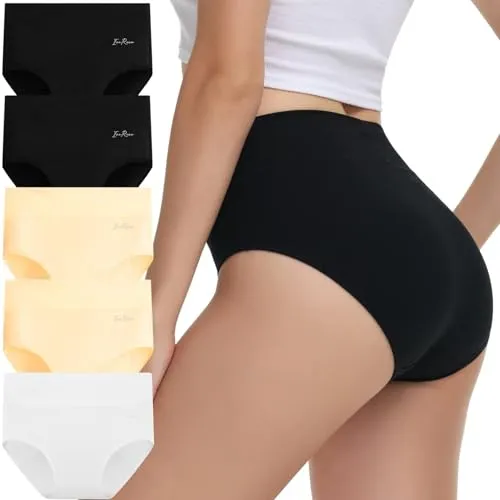 IceReco Unterhosen Damen Unterwäsche Bauchweg Unterhose Baumwolle 5er Pack High Waist Slip Sportunterwäsche Schlüpfer Panties Briefs Underwear Stretch Atmungsaktiv Weich Schwarz Weiß Hautfarben S