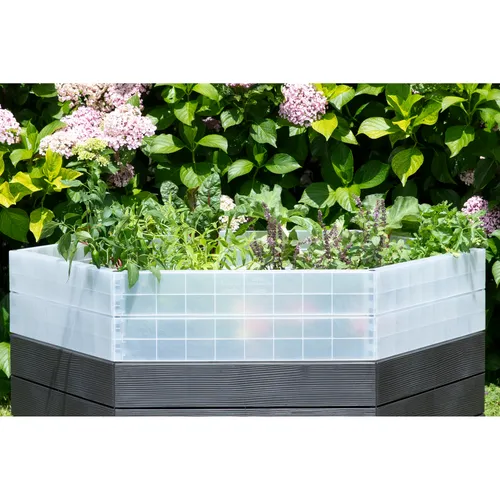 Garantia Hochbeet Pflanzbeet Ergo Turbo 75 - Ø 110 cm - Hochbeet aus robustem Kunststoff, ideal für Blumen, Erdbeeren und Kräuter. Mit dekorativer 3D Wood Decor-Oberfläche und klappbarer Frühbeetabdeckung für optimale Wachstumsbedingungen.