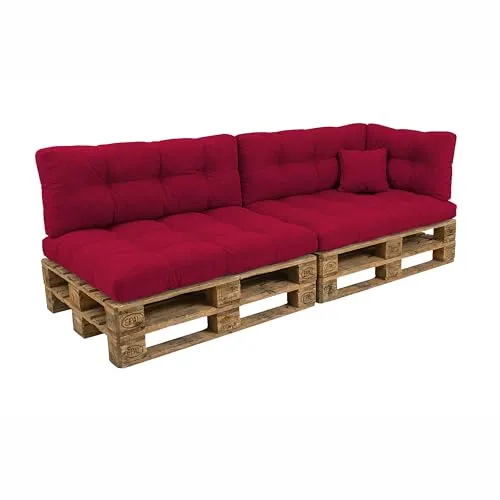 POKAR Palettenkissen Palletenauflagen Palettenpolster Palettensofa Palettenmöbel 6er Set: Sitzkissen 120x80 + Rückenlehne 120x40, Dunkelrot