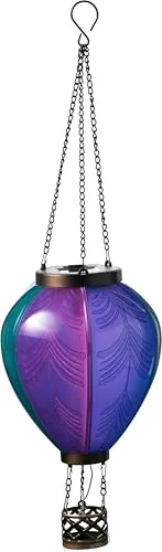 Northpoint LED Solar Laterne Heißluftballon Windlicht Kunststoff Garten Dekoration Solarpanel (Lila Blau Türkis Blattmuster)