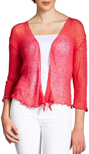 Caspar STJ022 Damen Sommer Strickjacke - Leichte, halbtransparente Strickjacke in Koralle, ideal für heiße Tage. Kaschiert Problemzonen und passt sich optimal an (Einheitsgröße 36-40). Perfekt über ärmellosen Tops.