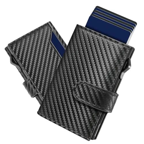 Manmaxim Herren Geldbörse mit Extra Große Kapazität Slim Wallet mit 6 Kartenschächte & 1Ausweisfenster, Pop-up Karten Portemonnaie mit RFID Schutz Portmonee Herren Wallets for Men (Carbon Schwarz