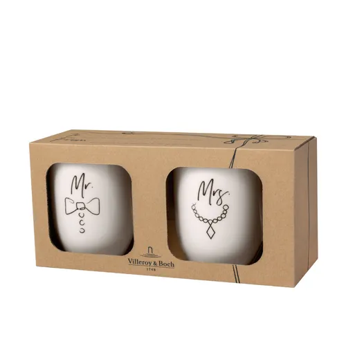 Villeroy & Boch – Statement Tassen Set "Mr & Mrs" 2-teilig - Thermobehälter aus hochwertigem Premium Porzellan, spülmaschinen- und mikrowellengeeignet – ideal als Hochzeitsgeschenk oder für besondere Anlässe.