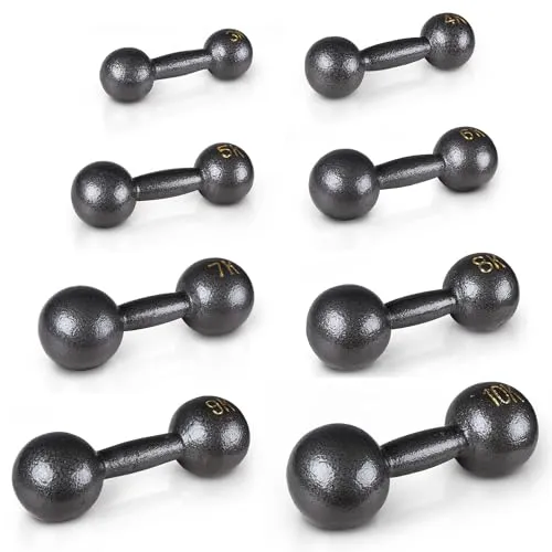 Sport-Thieme Retro Kurzhanteln | Hochwertige Gusseisen Hanteln in acht Gewichtsstufen: 3kg - 10kg | Farbe: Schwarz-Grau | Markenqualität