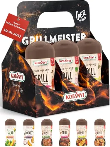 KOTÁNYI Grill Gewürze Geschenkset - 6er Träger - Geschenke für Männer - Grillzubehör & Gewürz Set für jedes BBQ - Grill Zubehör inkl. Magic Dust - [Jetzt Geburtstagsgeschenk für Männer bestellen!]
