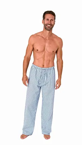 Normann Herren Schlafanzug Pyjama Hose lang kariert aus Baumwolle Schlafhose für Männer, Farbe:blau, Größe:52
