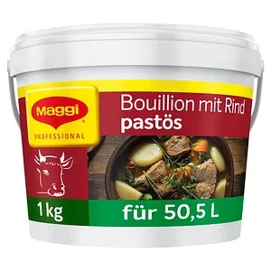 Maggi Bouillon mit Rind pastös 1kg - für 50,5l - Brühe & Bratensaucen, vielseitige Rindsbouillon für intensive Geschmacksnuancen, ideal für Suppen und Saucen.