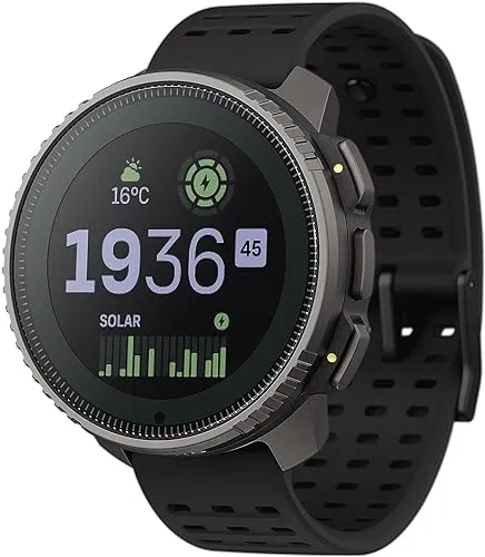 Suunto Vertical Titanium Solar Black - Sportuhr mit großem Display, Solarladung und über 90 Sportmodi. Robuste Outdoor-Uhr für Abenteuer mit bis zu 500 Stunden Akkulaufzeit im Tour-Modus und kostenlosen Offline-Karten.