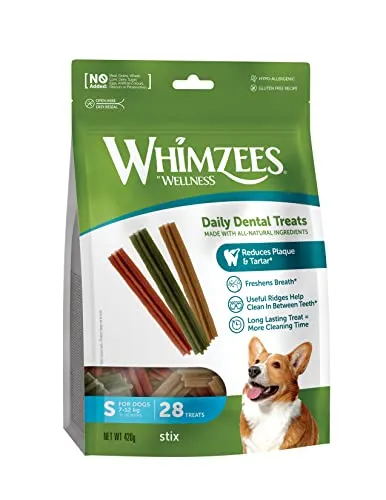 WHIMZEES Stix S, 28 Stück – Größe S, Kaustangen für kleine Hunde zur Zahnpflege, Getreidefrei, Natürlich, ohne Zuckerzusatz