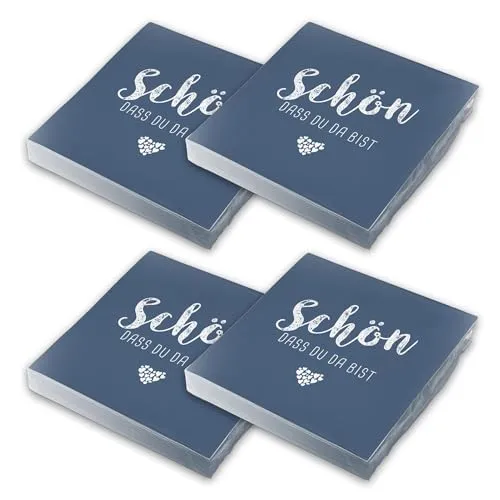 itenga Servietten Schön dass du da bist 30 x 30cm 3-lagig 80 Stück für Kommunion Konfirmation Hochzeit Taufe und andere Feiern (dunkelblau)