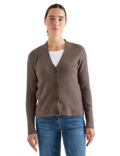 CECIL Damen Cardigan in XXL, mushroom taupe melange - Stylischer Damen Cardigan aus weichem Feinstrick mit V-Ausschnitt und abgesteppten Details, ideal für bequeme und moderne Outfits.