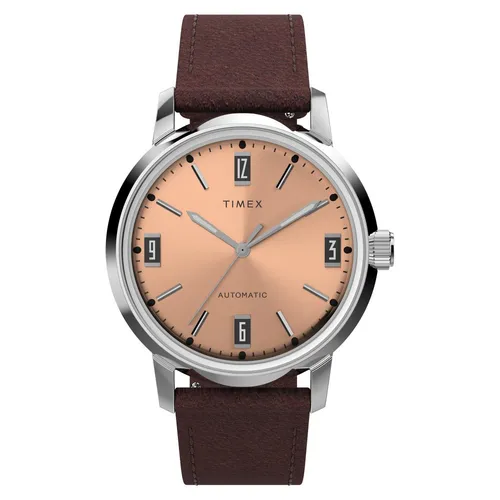 Timex Marlin Automatic Braun Herren Armbanduhr TW2W33800 - Elegante Armbanduhr für Herren mit Automatikwerk, braunem Lederarmband und leuchtenden Zeigern. Perfekt für stilbewusste Männer.
