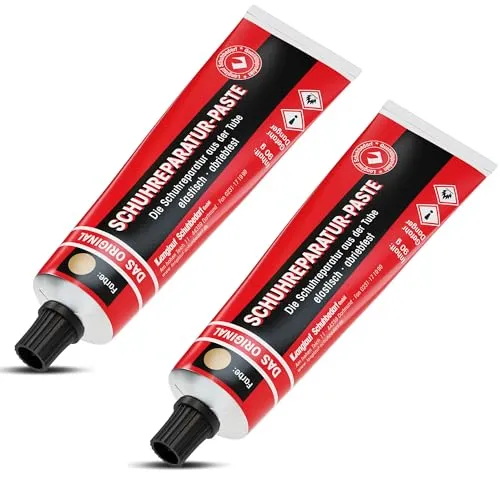 Das günstige Doppelpack Schuh Reparaturpaste 2 x 90g für Stiefel, Schuhe und Sohlenreparatur I Schuhreparatur Set I Schuhreparaturpaste, Absatz Reparatur Set, Schuhsohle Reparaturpaste (beige)
