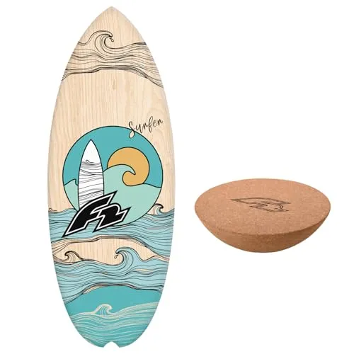 F2 Set Balance Board Halfshell 80x30cm mit Kork Halbkugel - Balanceboard Set für effektives Gleichgewichtstraining, inklusive rutschfester Halfshell und Kork Halbkugel für vielseitige Übungen – ideal für Zuhause, Fitnessstudio oder Büro.
