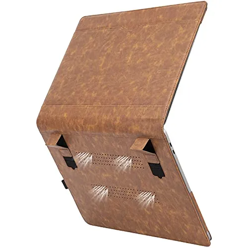 TYTX Lederhülle Kompatibel mit MacBook Pro 15 Zoll 2019 2018 2017 2016 (A1990 A1707),Laptop-Hülle Folio Book Schutzhülle Cover mit Heat-Vent und Stand Funktion für MacBook Pro 15.4 Zoll, Braun