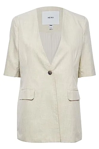 ICHI IHVILNA BL Damen Blazer Longblazer Jacke Leinen Ein-Knopf-Longblazer, Größe:36, Farbe:Pale Khaki Melange (1512161)