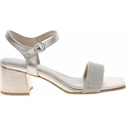 MARCO TOZZI Damen Sandalen mit Absatz Glitzer Elegant, Gold (Platinum) 38 EU - Wanderschuhe mit Feel Me Sohle für optimalen Tragekomfort. Elegantes Design und hochwertige Materialien sorgen für ein angenehmes Gefühl und Leichtigkeit bei jedem Schritt.
