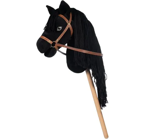 Hobby Horse -Mini- schwarz - Spielzeugpferd aus weichem Plüsch, mit abnehmbarer Trense und stabiler Holzstange, ideal für kreative Rollenspiele ab 3 Jahren.