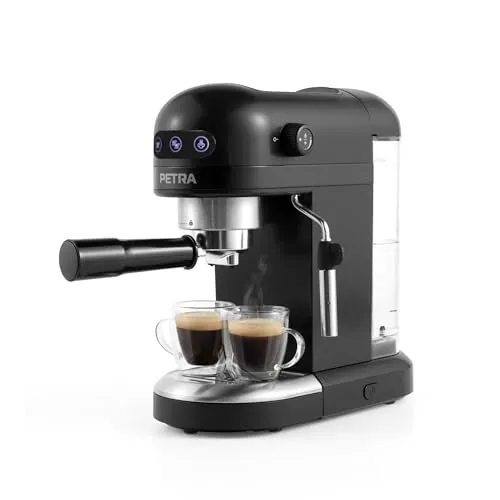 Petra PT5240 Espressomaschine mit Milchaufschäumer - Siebträgermaschine mit 15-bar-Druckpumpe für perfekten Barista-Kaffee, integrierter Milchaufschäumer für köstlichen Milchschaum und abnehmbare Abtropfschale für einfache Reinigung.