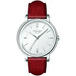 MINI Herren Chronograph Armbanduhr Back to Basic 160615 - Stilvolle Herrenarmbanduhr mit elegantem Edelstahlgehäuse und rotem Lederarmband. Ideal für den Alltag und besondere Anlässe. Präzises Quarz-Uhrwerk garantiert zuverlässige Zeitmessung.