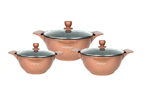 Cheffinger Kochtopfset 6-tlg 20-24-28cm - Gemüsetöpfe aus robustem Aluminium-Guss mit antihaftbeschichteter Marmorschicht, ideal für alle Herdarten inklusive Induktion. Spülmaschinenfest und hygienisch für müheloses Kochen.