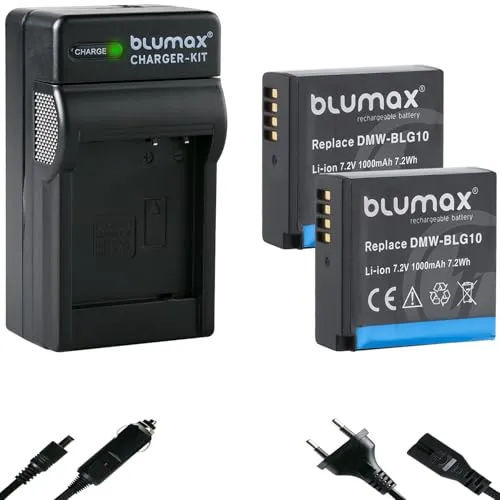 Blumax 2X Akku 1025mAh + Ladegerät Netzteil für Panasonic DMW-BLG10 e für Lumix DC GX9 TZ202 TZ91 DMC TZ101 TZ81 GF6 GX7 GX80 LX100