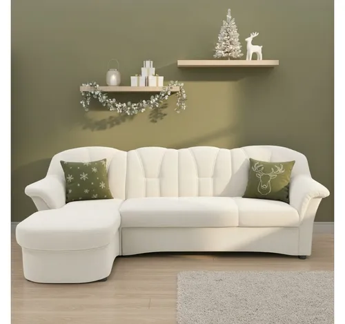 DOMO collection Ecksofa Flores Schlafsofa - Ecksofa in L-Form, wahlweise mit Bettfunktion und Federkern, bietet hohen Sitzkomfort durch Wellenunterfederung und hochwertigen Microfaserbezug.