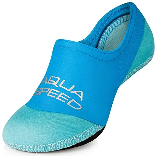 Aqua Speed Schwimmsocken Kinder | Neoprensocken für Mädchen Jungs | Swimming Pool Socks Kids | Badesocken | Wassersocken elastisch | Neopren Socken | Gr. 24-25, Blau - Hell Blau | Neo