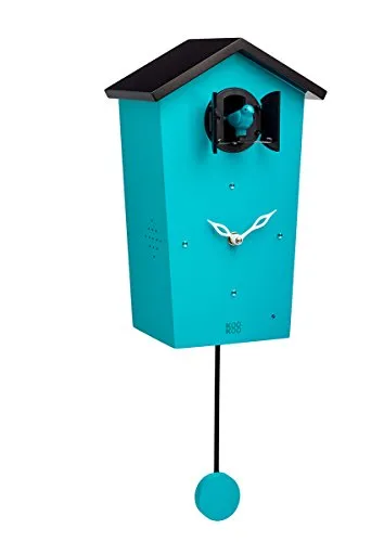 KOOKOO Birdhouse Petrol – Moderne Kuckucksuhr mit Pendel - Stylische Kuckucksuhr mit 12 Vogelstimmen und einstellbarer Lautstärke. Ideal für Ihr Wohnzimmer, wahlweise in verschiedenen Farben erhältlich.