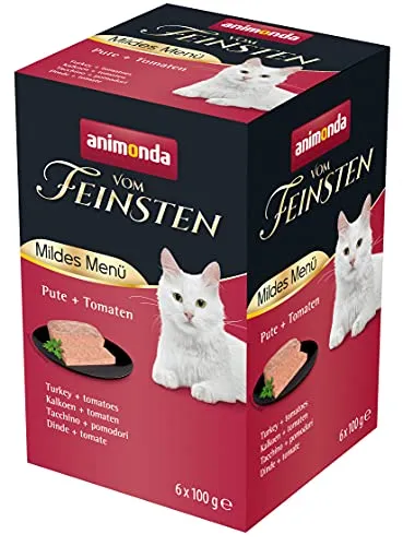 animonda vom Feinsten Katzenfutter nass mildes Menü, Pute + Tomate (6 x 100g), getreidefreies Katzenfutter nass ohne Zucker, mit frischen, fleischigen Zutaten