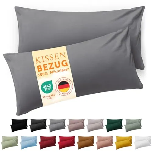 Blumtal Kissenbezug 40 x 60, 2 Stück - Oeko-TEX zert. Kissenbezüge 100% Mikrofaser in extra weich & waschmaschinenfest - Bezug Kissen 40x60 Grau