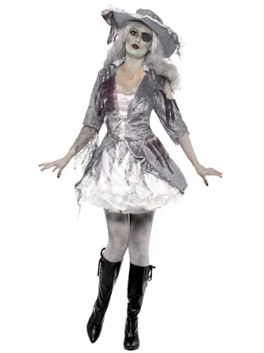 Smiffys Geisterschiff Piratenschatz Kostüm für Damen - Kostüm-Outfit für Erwachsene, inklusive Kleid und Hut, ideal für Halloween und Karneval, aus leichtem Material für komfortables Tragegefühl und einfaches An- und Ausziehen.