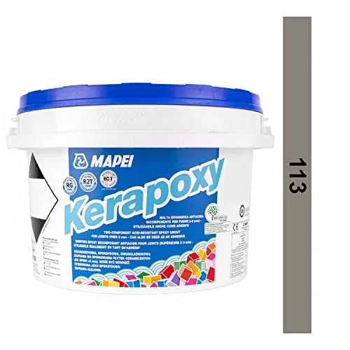 MAPEI KERAPOXY EPOXY GROUT 113 grau 2kg - Hochwertiger Fugenmörtel - MAPEI Kerapoxy ist ein zweikomponentiger Fugenmörtel für Wand und Boden, ideal für Anwendungen in hygienischen Bereichen. Er bietet hervorragende Beständigkeit gegen Chemikalien und ist in 25 Farben erhältlich.