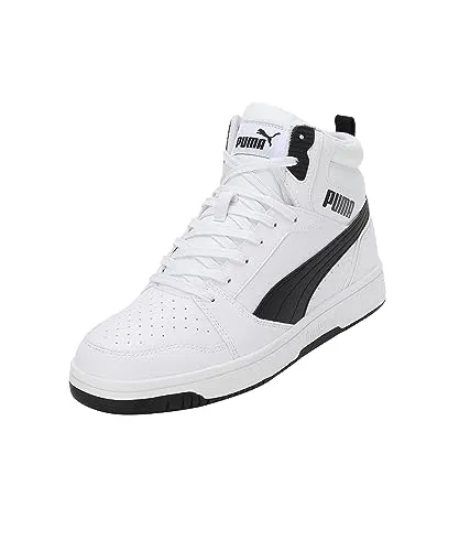 PUMA Unisex Rebound V6 Sneaker, White Black, 46 EU - Herren-Sneaker mit mittlerer Kragenhöhe, weichem Synthetik-Obermaterial und perfektem Halt durch Schnürsenkel und Klettverschluss. Ideal für sportliche Aktivitäten und den Alltag.