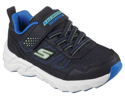 SKECHERS ELITE SPORT TREAD Kinder Sneaker - Sportlicher Trekkingschuh aus Lederimitat mit wasserabweisender TEX-Membrane, ideal für aktive Kinder. In schwarz-blau mit praktischem Klettverschluss und Größenschablone zum Download.