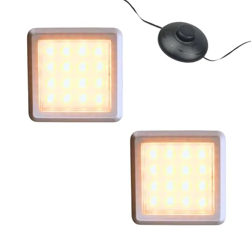 kalb | LED Vitrinenleuchte Quina, 3000K, 12V, mit Fußschalter, 1-10er Set, silber matt, quadratisch, 53mm, mit Erweiterung dimmbar (2er Set)