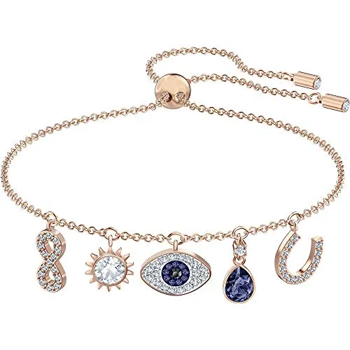 Swarovski Symbolic Armband mit Glücksbringern - Elegantes Damenarmband in Roségold mit Hufeisen, Augensymbol und Unendlichkeitssymbol, 24 cm lang, verleiht jedem Outfit einen glamourösen Touch.