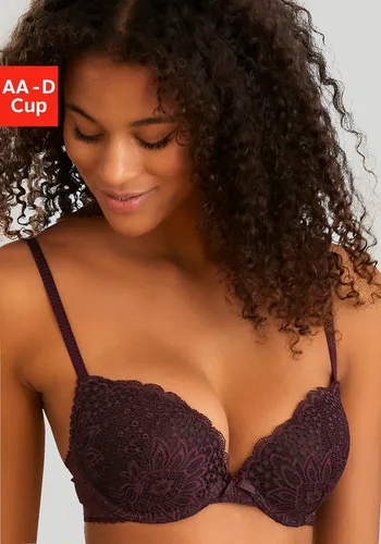 Push-up-BH VIVANCE, Damen, Gr. 70, Cup C, lila (schwarz violet) - Femininer Push-up-BH mit herausnehmbaren Kissen, elegant verziert mit floraler Spitze. Ideal für ein schönes Dekolleté und optimalen Tragekomfort.