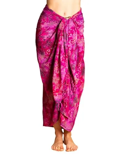 PANASIAM Sarong B016 pinkish dream, L - Pareos & Strandkleider für Damen, handgefertigter, blickdichter Sarong aus hochwertiger Viskose mit einzigartigem Wachsbatik-Design - vielseitig tragbar als Wickelrock, Kleid oder Schal.