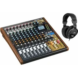 Tascam Model 12 Audiomixer Set mit Kopfhörern - Kompakter 12-Kanal Audiomixer mit 8 Mikrofoneingängen und USB-Audiointerface. Ideal für kreative Projekte, inklusive Kopfhörer für sofortigen Einsatz.