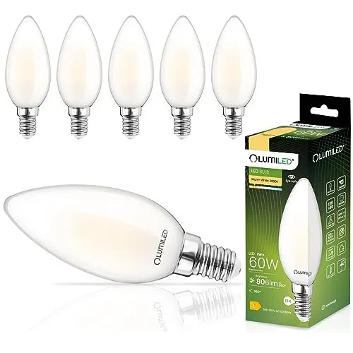 Lumiled B35 E14 LED Lampe 7W (ersetzt 60W), 806 Lumen, Vintage Filament Milch Glas Leuchtmittel Kerze Kerzeform 3000K Warmweiß Birne Lampen 360° Strahlwinkel Glühbirnen Kerzenbirnen 6er-Pack