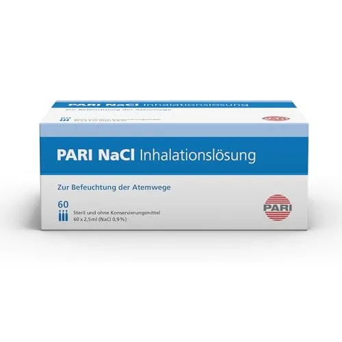 PARI Kochsalzlösung zum Inhalieren – 60 Ampullen á 2,5ml - Sterile Kochsalzlösung für die Inhalation in praktischen Ampullen. Ideal zur Befeuchtung der Atemwege und als Trägerlösung für Medikamente. Hochwertige Qualität für den täglichen Einsatz.