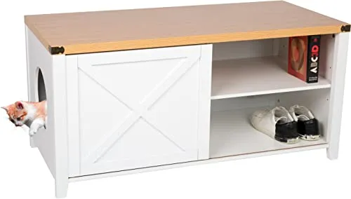 needs&wants® Katzenschrank XL - Design Katzenhaus mit Toilette - Tierhäuser aus hochwertigem Holz, stilvolles Design in Weiß und Braun, ideal für eine elegante Katzenhaltung und versteckt die Katzentoilette.